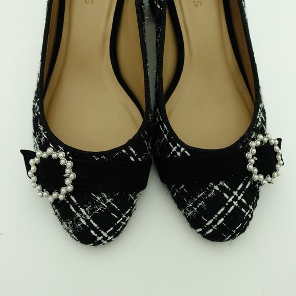 Talbots Black & White Tweed Pearl Classic Comfort Block Heel Pumps- Size 7 - Picture 3 of 9